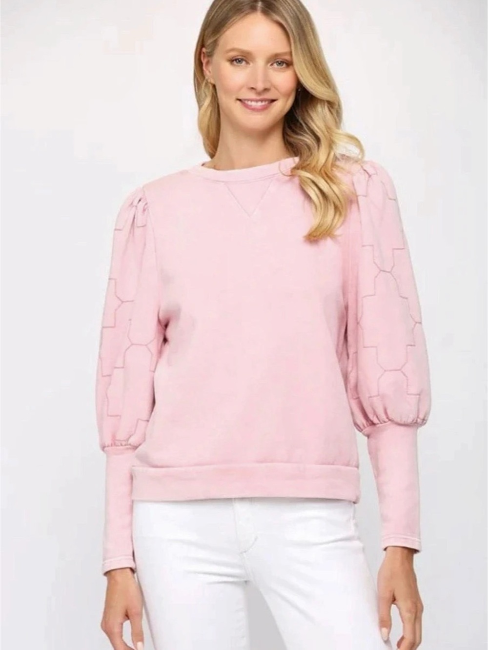 Fate Quilter Puff Sleeve Sweatshirt- Pink- Size Small